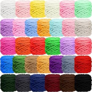 Timgle 32 Skeins Chunky Chenille Yarn for Crocheting, 1470 Yards Bulky Thick Fluffy Yarn Soft Velvet Plush Yarn for Hand Knitting Blanket Crafts Project (Stylish Color)